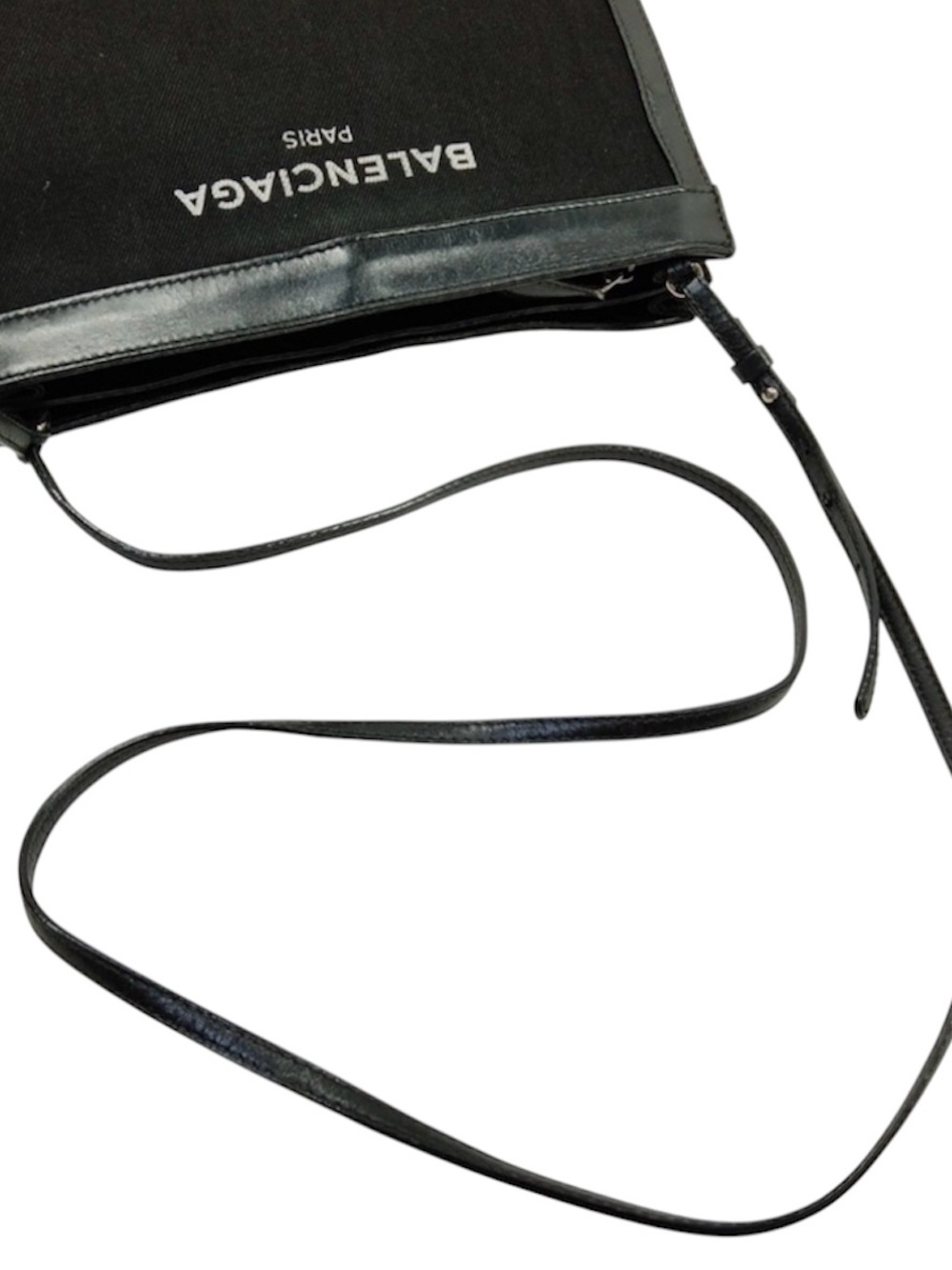 Balenciaga black leather and canvas crossbody pochette.